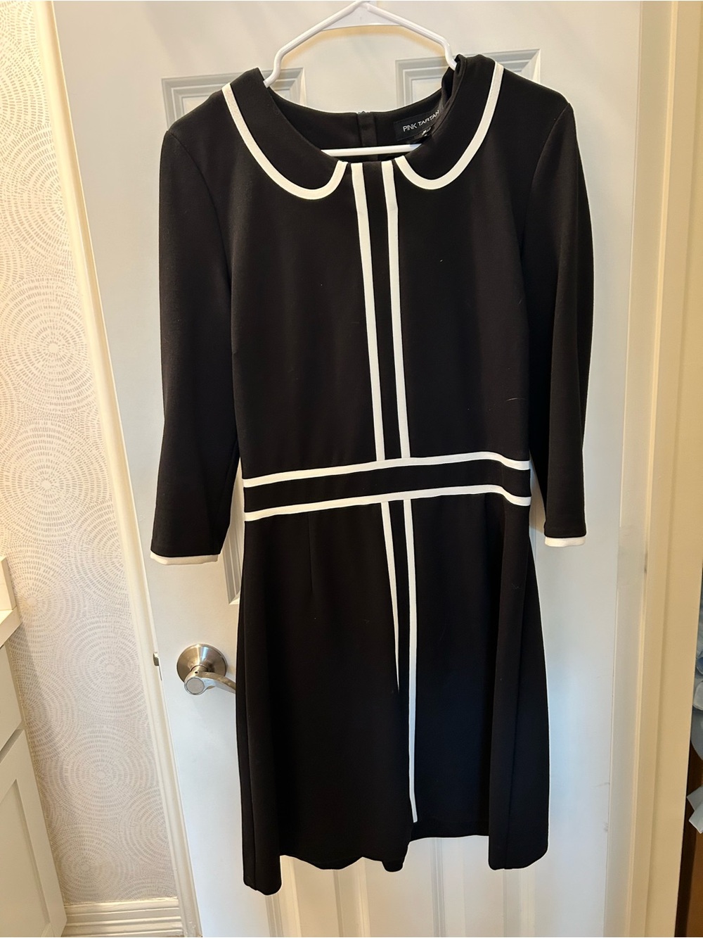Pink Tartan Black Long-Sleeve Dress with White Trim